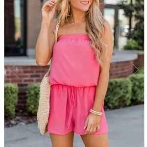 Pink Lily Coral Desert Flames Strapless Romper